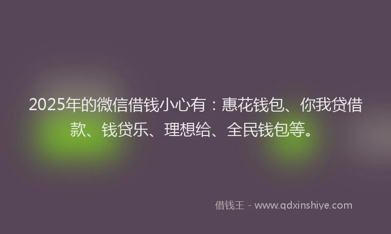 2025年的微信借钱小心有：惠花钱包、你我贷借款、钱贷乐、理想给、全民钱包等。