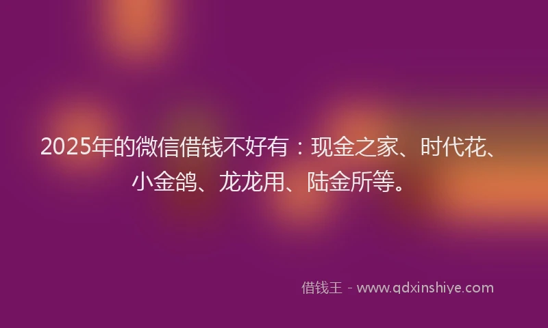 2025年的微信借钱不好有：现金之家、时代花、小金鸽、龙龙用、陆金所等。