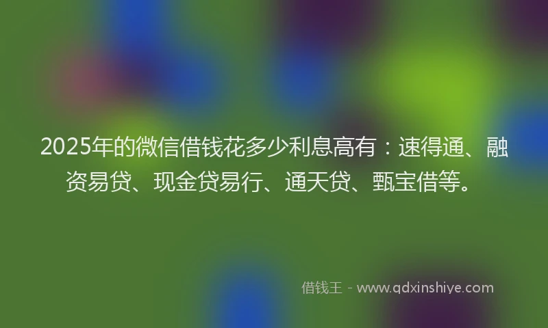 2025年的微信借钱花多少利息高有：速得通、融资易贷、现金贷易行、通天贷、甄宝借等。