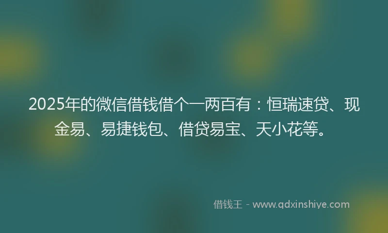 2025年的微信借钱借个一两百有：恒瑞速贷、现金易、易捷钱包、借贷易宝、天小花等。
