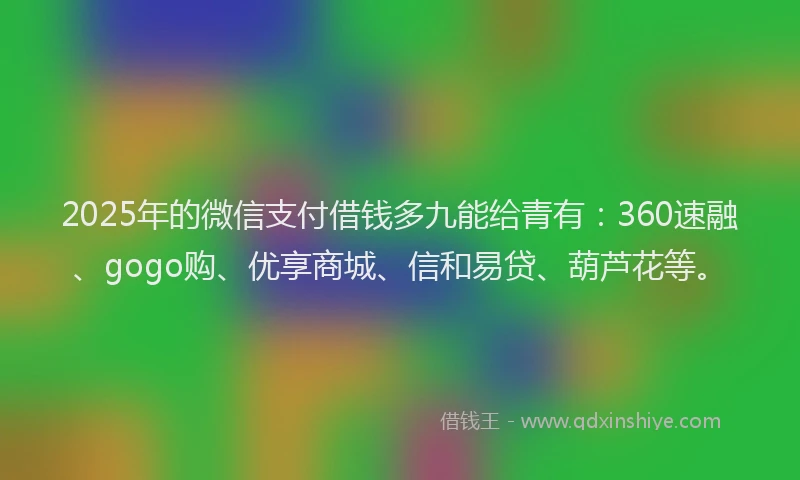 2025年的微信支付借钱多九能给青有：360速融、gogo购、优享商城、信和易贷、葫芦花等。