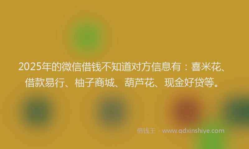 2025年的微信借钱不知道对方信息有：喜米花、借款易行、柚子商城、葫芦花、现金好贷等。
