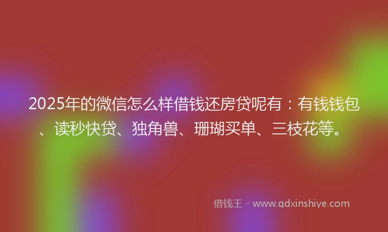 2025年的微信怎么样借钱还房贷呢有：有钱钱包、读秒快贷、独角兽、珊瑚买单、三枝花等。