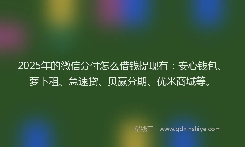 2025年的微信分付怎么借钱提现有：安心钱包、萝卜租、急速贷、贝赢分期、优米商城等。