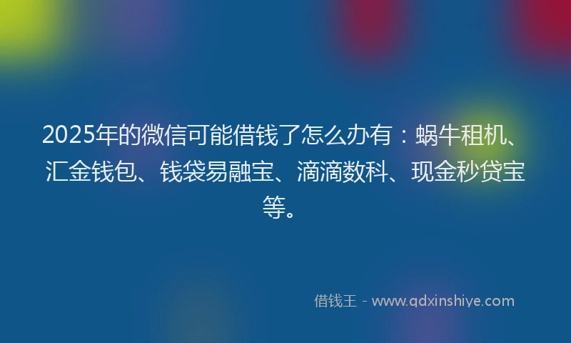 2025年的微信可能借钱了怎么办有：蜗牛租机、汇金钱包、钱袋易融宝、滴滴数科、现金秒贷宝等。