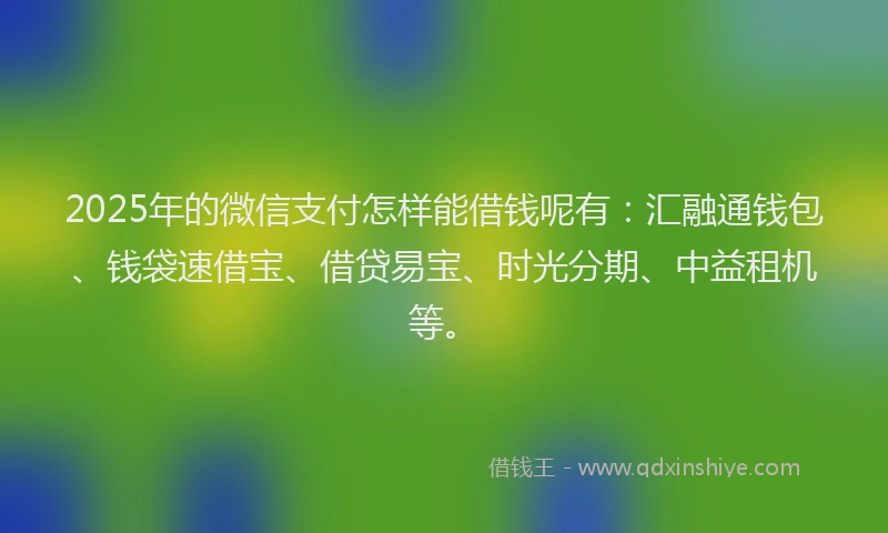 2025年的微信支付怎样能借钱呢有：汇融通钱包、钱袋速借宝、借贷易宝、时光分期、中益租机等。