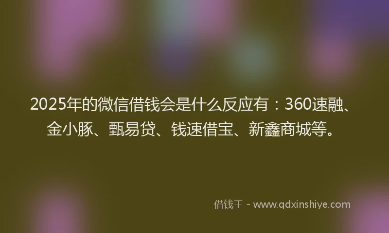2025年的微信借钱会是什么反应有：360速融、金小豚、甄易贷、钱速借宝、新鑫商城等。
