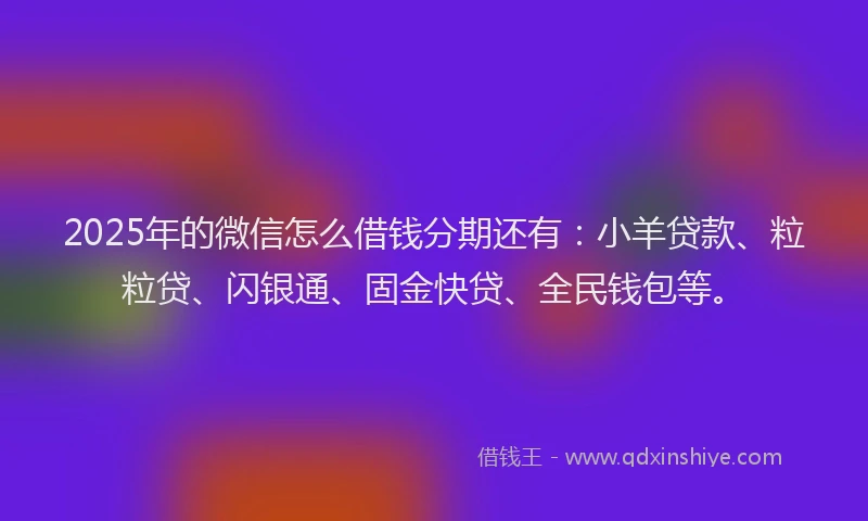 2025年的微信怎么借钱分期还有：小羊贷款、粒粒贷、闪银通、固金快贷、全民钱包等。