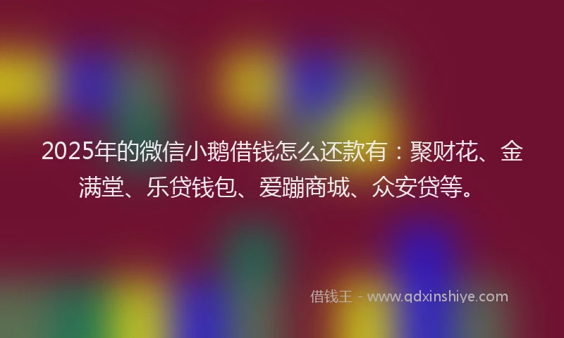 2025年的微信小鹅借钱怎么还款有：聚财花、金满堂、乐贷钱包、爱蹦商城、众安贷等。