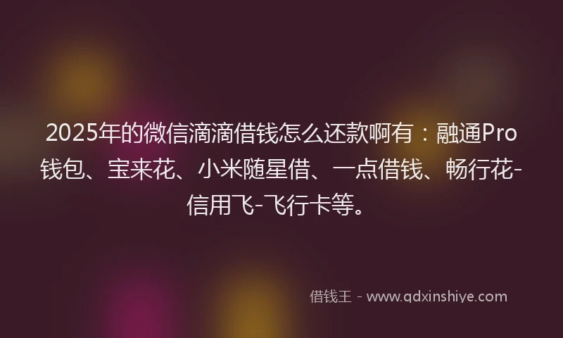 2025年的微信滴滴借钱怎么还款啊有：融通Pro钱包、宝来花、小米随星借、一点借钱、畅行花-信用飞-飞行卡等。