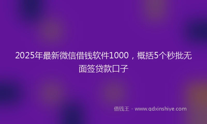 2025年最新微信借钱软件1000，概括5个秒批无面签贷款口子