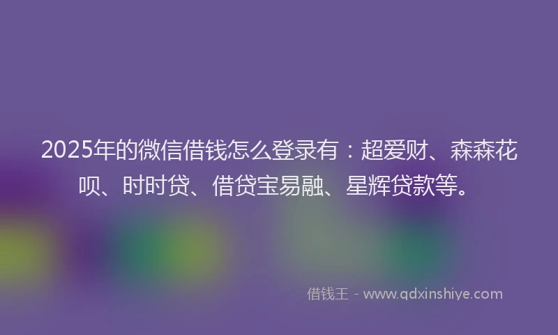 2025年的微信借钱怎么登录有：超爱财、森森花呗、时时贷、借贷宝易融、星辉贷款等。
