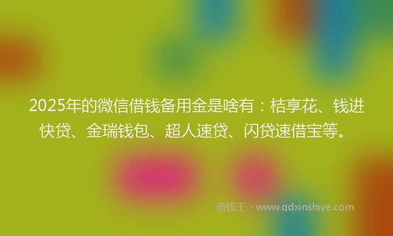 2025年的微信借钱备用金是啥有：桔享花、钱进快贷、金瑞钱包、超人速贷、闪贷速借宝等。