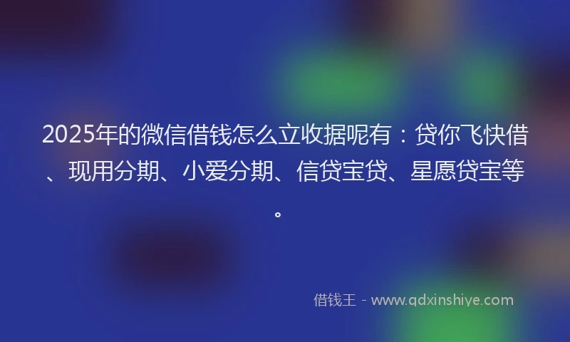 2025年的微信借钱怎么立收据呢有：贷你飞快借、现用分期、小爱分期、信贷宝贷、星愿贷宝等。