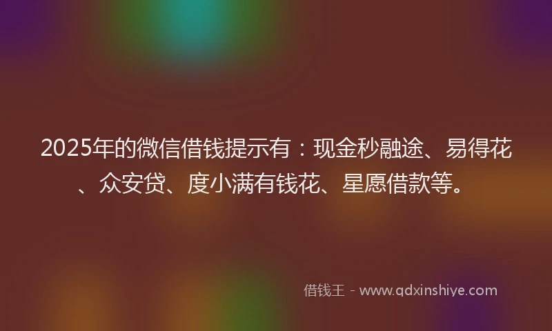 2025年的微信借钱提示有：现金秒融途、易得花、众安贷、度小满有钱花、星愿借款等。