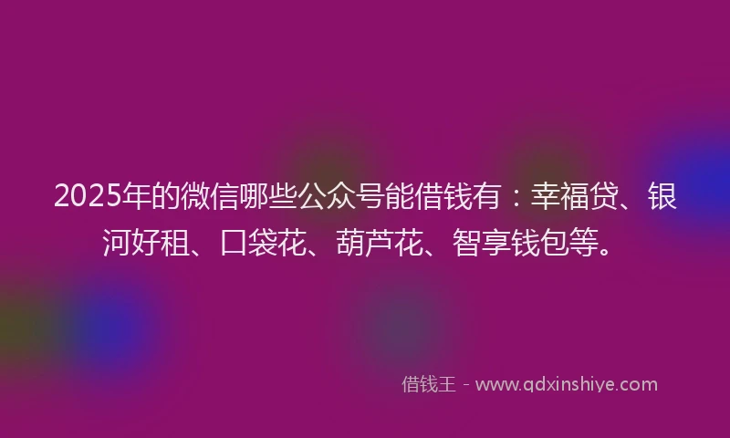2025年的微信哪些公众号能借钱有：幸福贷、银河好租、口袋花、葫芦花、智享钱包等。