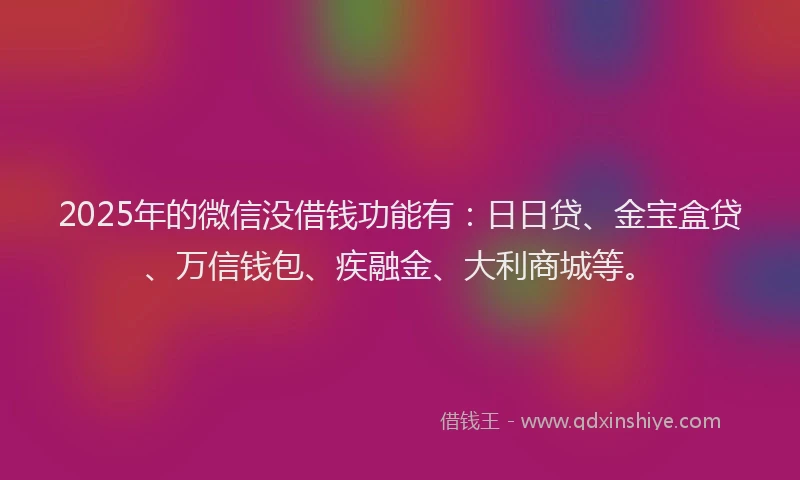 2025年的微信没借钱功能有：日日贷、金宝盒贷、万信钱包、疾融金、大利商城等。
