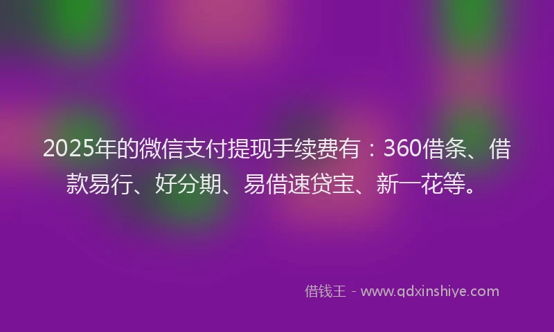 2025年的微信支付提现手续费有：360借条、借款易行、好分期、易借速贷宝、新一花等。