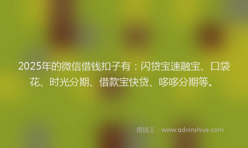 2025年的微信借钱扣子有：闪贷宝速融宝、口袋花、时光分期、借款宝快贷、哆哆分期等。