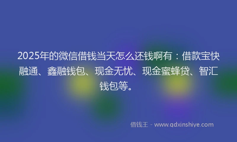 2025年的微信借钱当天怎么还钱啊有：借款宝快融通、鑫融钱包、现金无忧、现金蜜蜂贷、智汇钱包等。