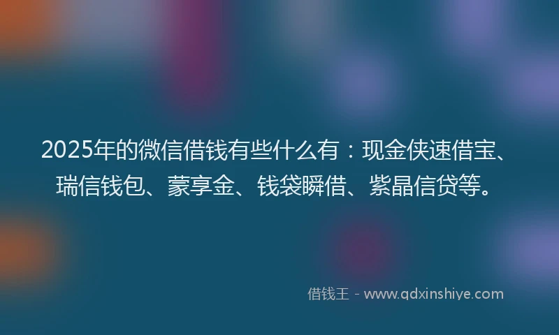 2025年的微信借钱有些什么有：现金侠速借宝、瑞信钱包、蒙享金、钱袋瞬借、紫晶信贷等。