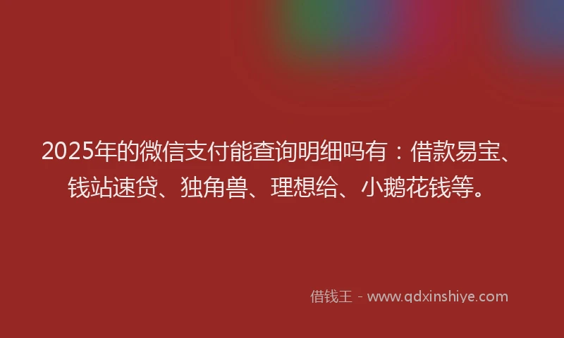 2025年的微信支付能查询明细吗有：借款易宝、钱站速贷、独角兽、理想给、小鹅花钱等。