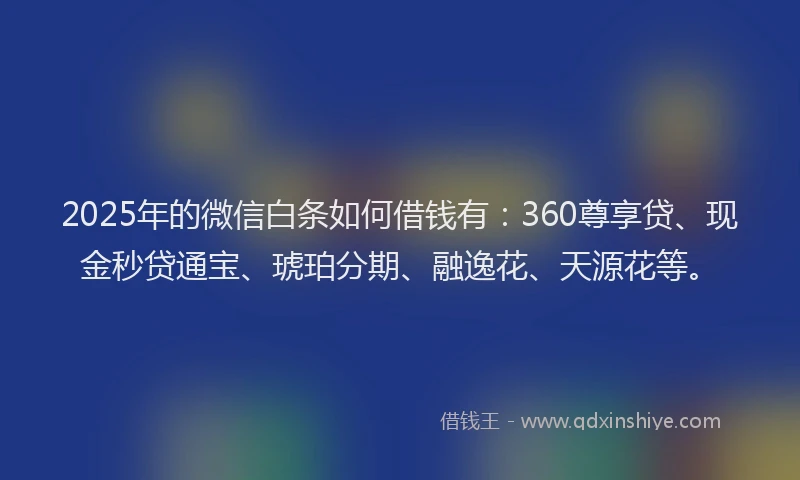 2025年的微信白条如何借钱有：360尊享贷、现金秒贷通宝、琥珀分期、融逸花、天源花等。