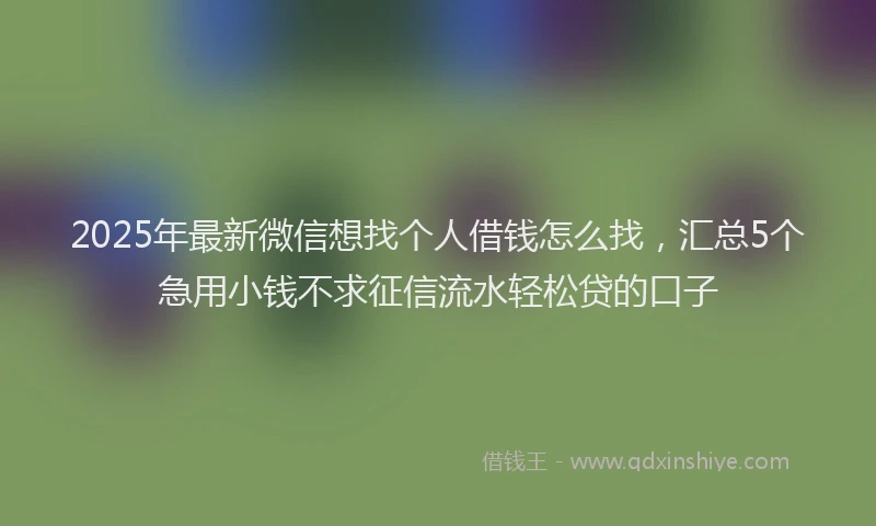 2025年最新微信想找个人借钱怎么找，汇总5个急用小钱不求征信流水轻松贷的口子