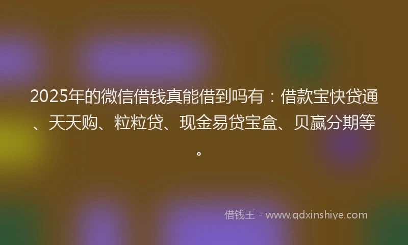 2025年的微信借钱真能借到吗有：借款宝快贷通、天天购、粒粒贷、现金易贷宝盒、贝赢分期等。