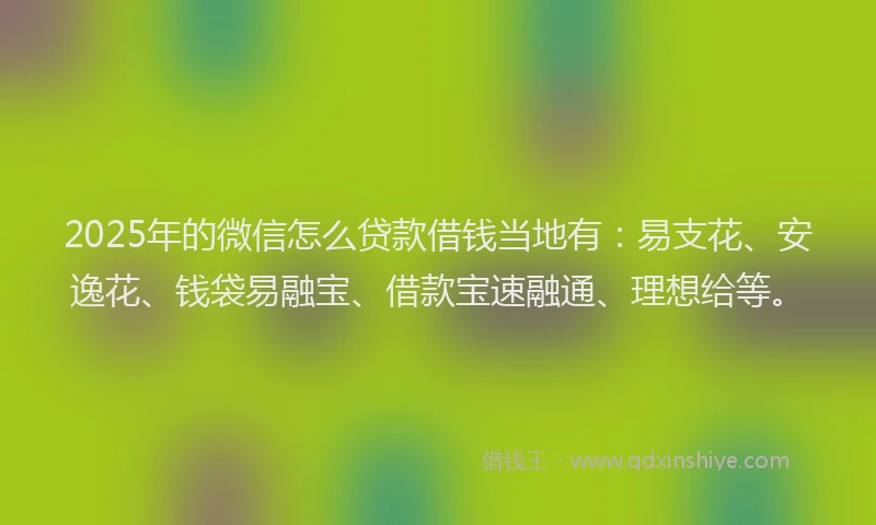 2025年的微信怎么贷款借钱当地有：易支花、安逸花、钱袋易融宝、借款宝速融通、理想给等。