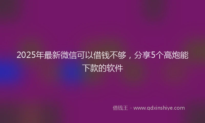 2025年最新微信可以借钱不够，分享5个高炮能下款的软件