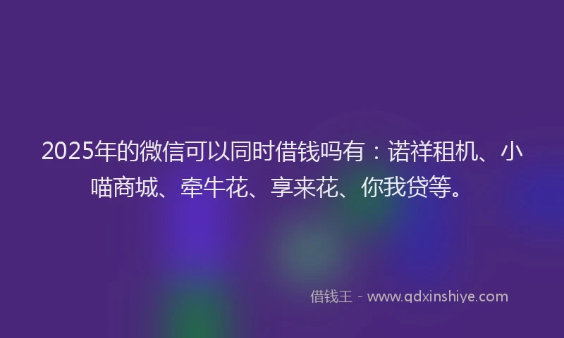 2025年的微信可以同时借钱吗有：诺祥租机、小喵商城、牵牛花、享来花、你我贷等。