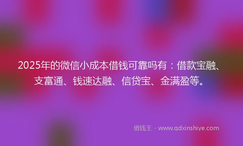 2025年的微信小成本借钱可靠吗有：借款宝融、支富通、钱速达融、信贷宝、金满盈等。