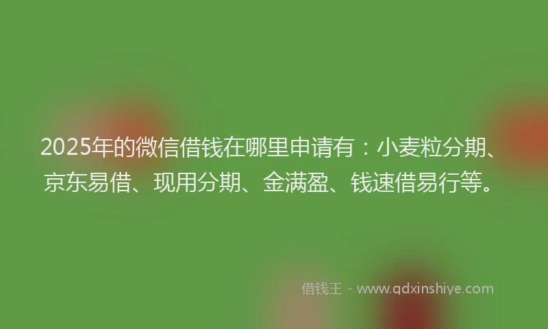 2025年的微信借钱在哪里申请有：小麦粒分期、京东易借、现用分期、金满盈、钱速借易行等。