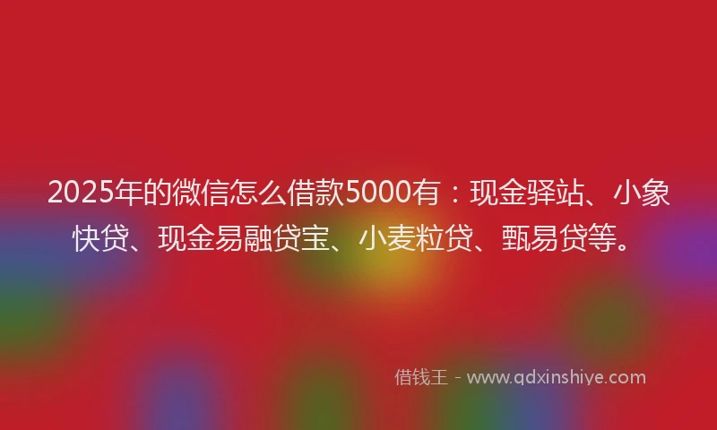 2025年的微信怎么借款5000有：现金驿站、小象快贷、现金易融贷宝、小麦粒贷、甄易贷等。