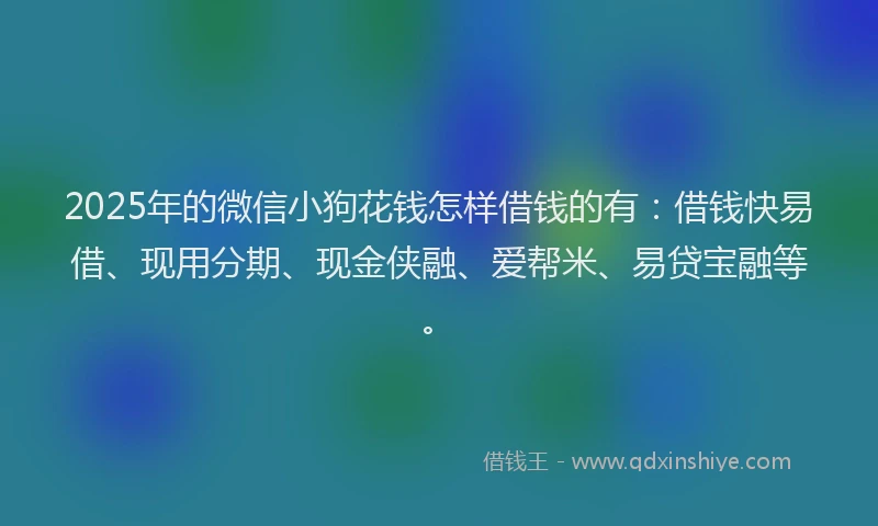 2025年的微信小狗花钱怎样借钱的有：借钱快易借、现用分期、现金侠融、爱帮米、易贷宝融等。