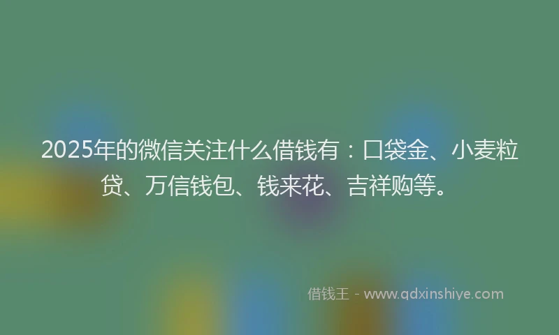 2025年的微信关注什么借钱有：口袋金、小麦粒贷、万信钱包、钱来花、吉祥购等。
