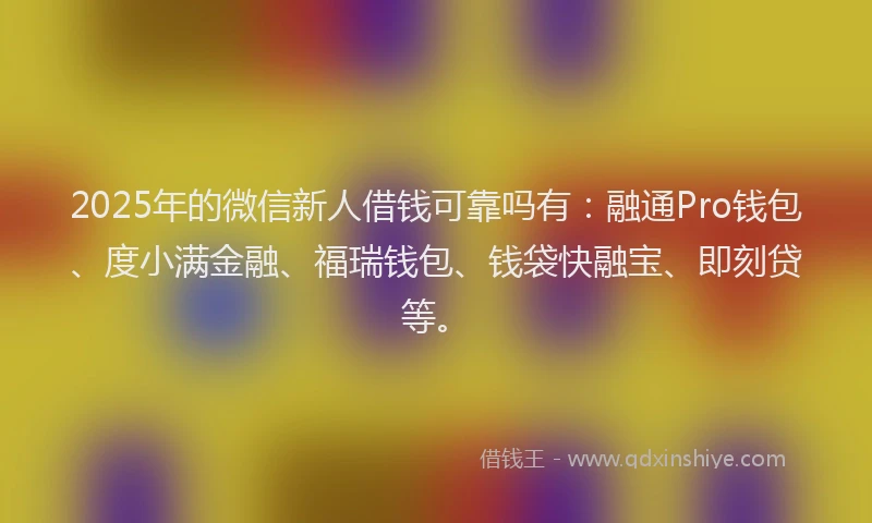 2025年的微信新人借钱可靠吗有：融通Pro钱包、度小满金融、福瑞钱包、钱袋快融宝、即刻贷等。