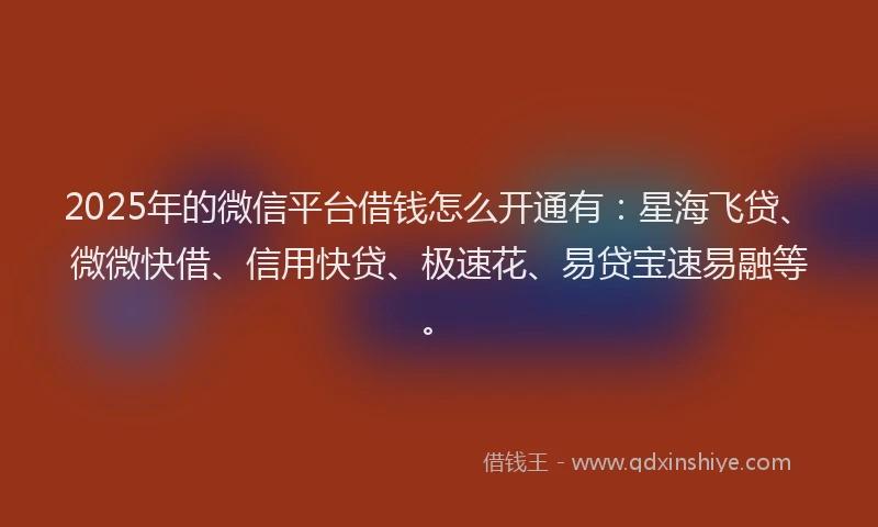 2025年的微信平台借钱怎么开通有：星海飞贷、微微快借、信用快贷、极速花、易贷宝速易融等。
