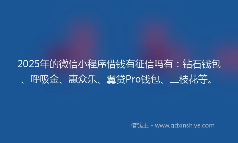 2025年的微信小程序借钱有征信吗有：钻石钱包、呼吸金、惠众乐、翼贷Pro钱包、三枝花等。