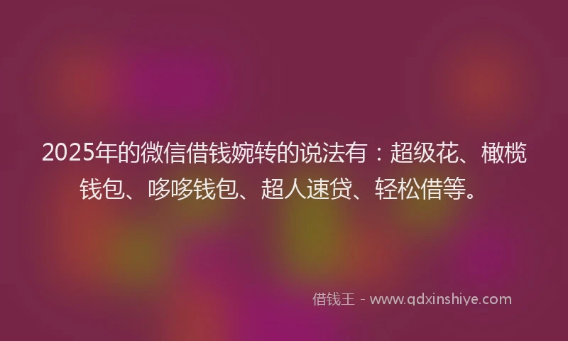 2025年的微信借钱婉转的说法有：超级花、橄榄钱包、哆哆钱包、超人速贷、轻松借等。