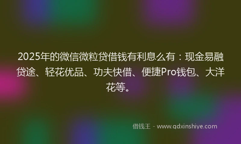 2025年的微信微粒贷借钱有利息么有：现金易融贷途、轻花优品、功夫快借、便捷Pro钱包、大洋花等。