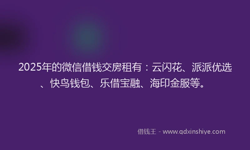 2025年的微信借钱交房租有：云闪花、派派优选、快鸟钱包、乐借宝融、海印金服等。