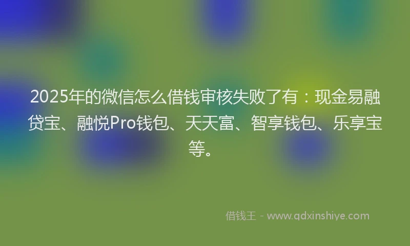 2025年的微信怎么借钱审核失败了有：现金易融贷宝、融悦Pro钱包、天天富、智享钱包、乐享宝等。