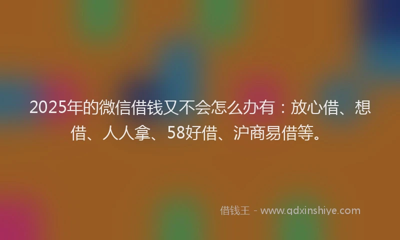 2025年的微信借钱又不会怎么办有：放心借、想借、人人拿、58好借、沪商易借等。