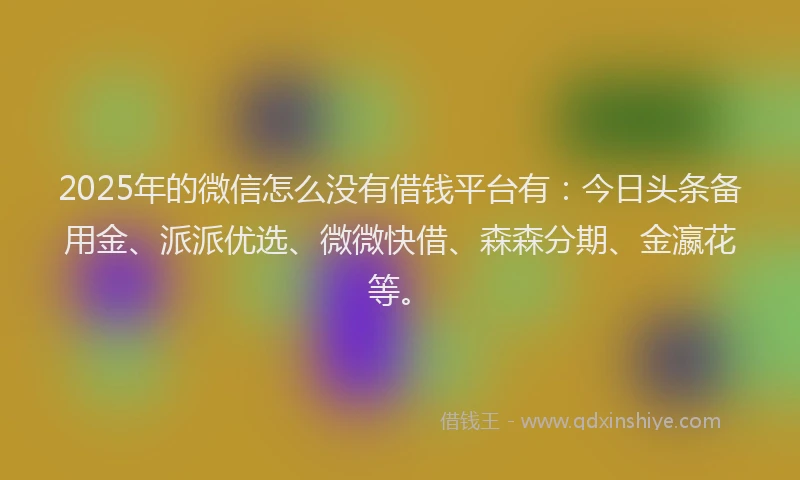 2025年的微信怎么没有借钱平台有：今日头条备用金、派派优选、微微快借、森森分期、金瀛花等。