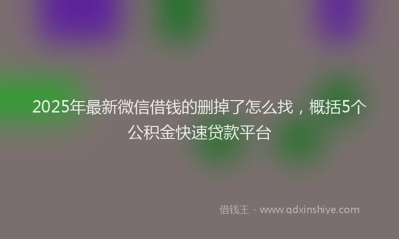 2025年最新微信借钱的删掉了怎么找，概括5个公积金快速贷款平台