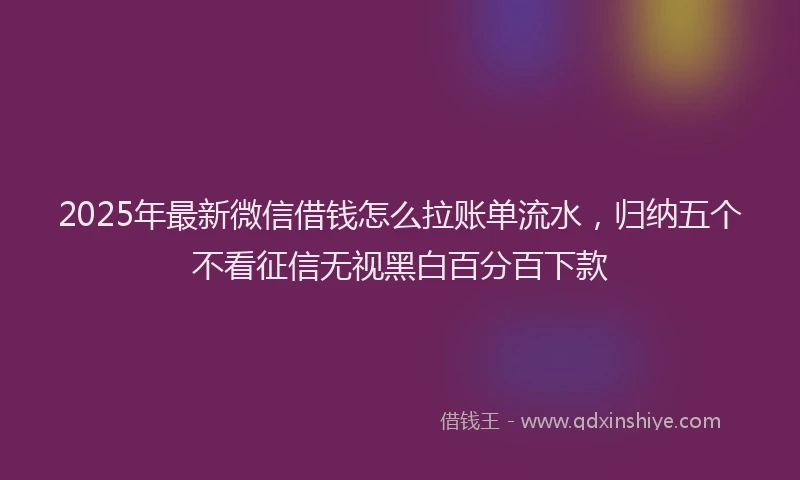 2025年最新微信借钱怎么拉账单流水，归纳五个不看征信无视黑白百分百下款