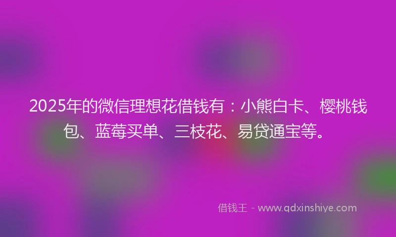 2025年的微信理想花借钱有：小熊白卡、樱桃钱包、蓝莓买单、三枝花、易贷通宝等。