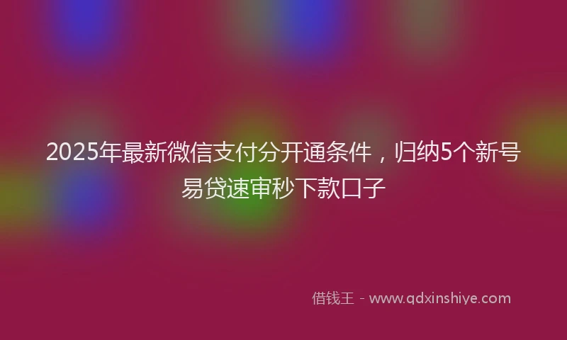 2025年最新微信支付分开通条件，归纳5个新号易贷速审秒下款口子